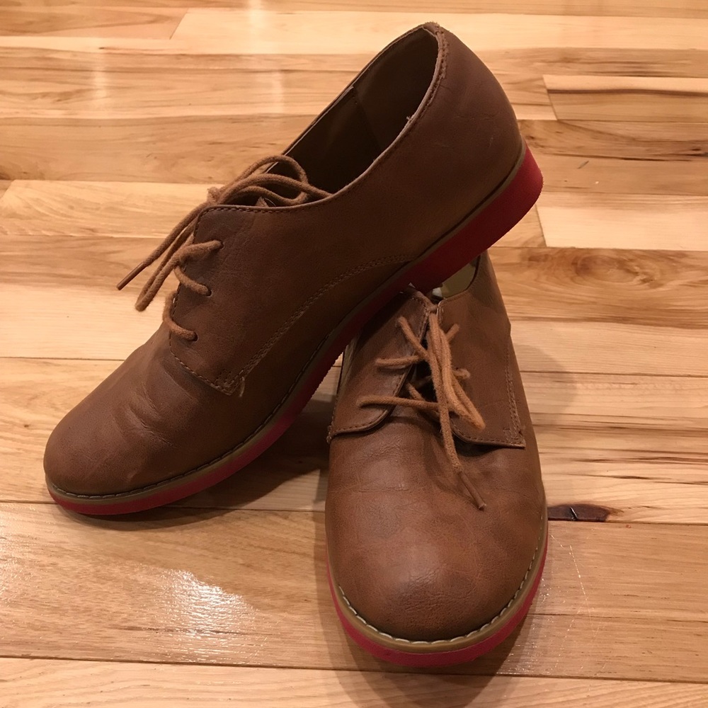 Brown Faux Leather Oxfords